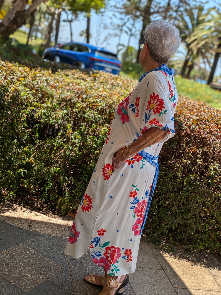 Tropical Hibiscus Maxi Shirt Dress