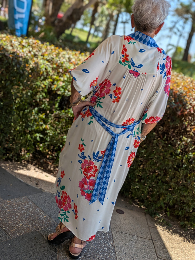 Tropical Hibiscus Maxi Shirt Dress