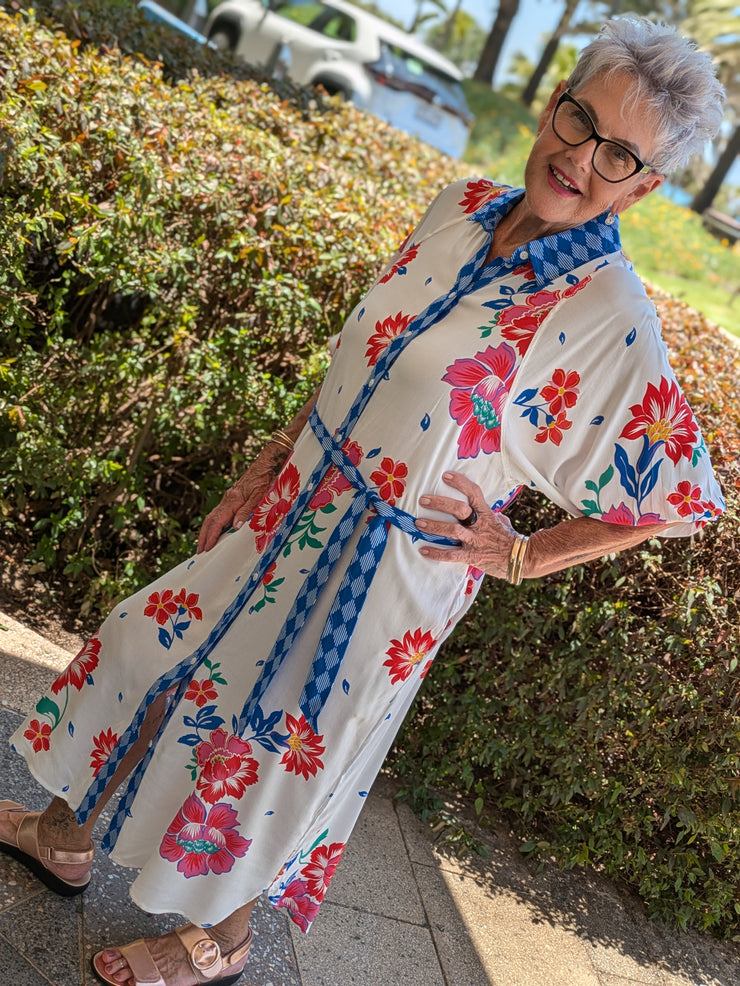 Tropical Hibiscus Maxi Shirt Dress