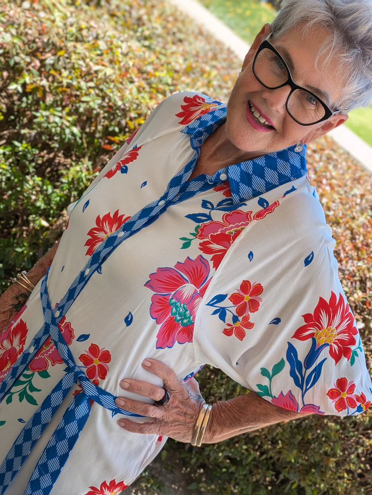 Tropical Hibiscus Maxi Shirt Dress