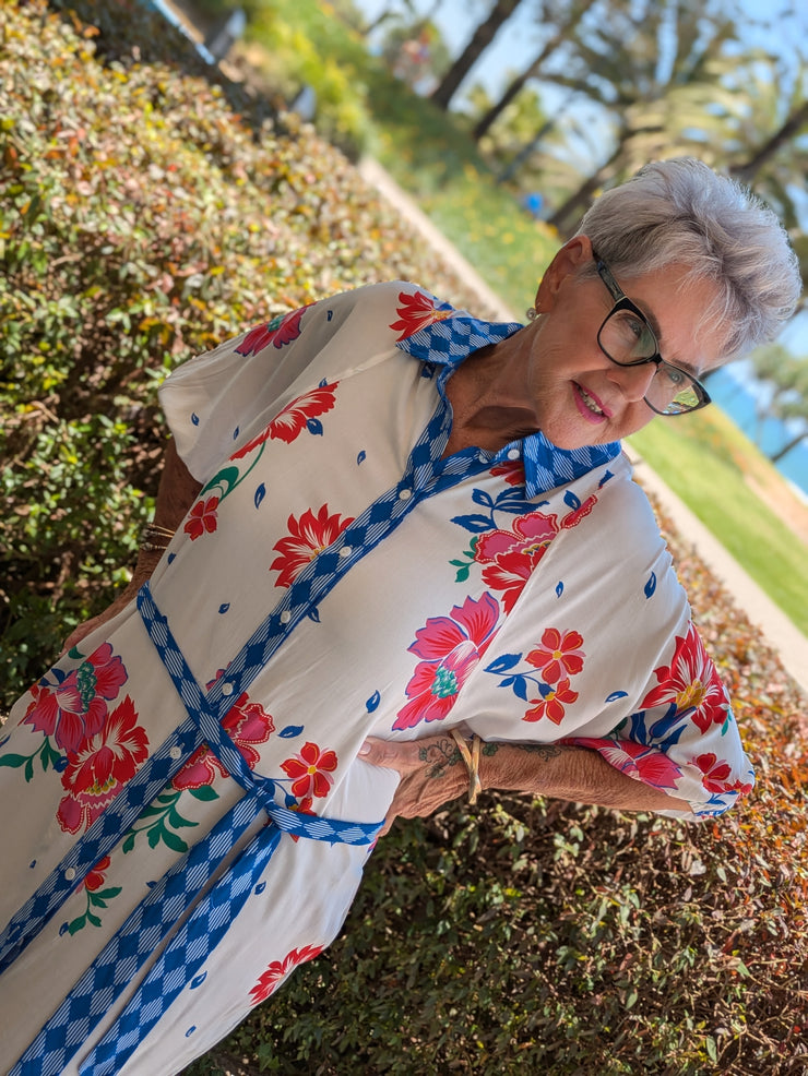 Tropical Hibiscus Maxi Shirt Dress