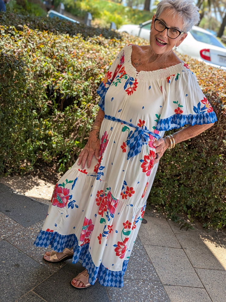 Tropical Hibiscus Off Shoulder Maxi